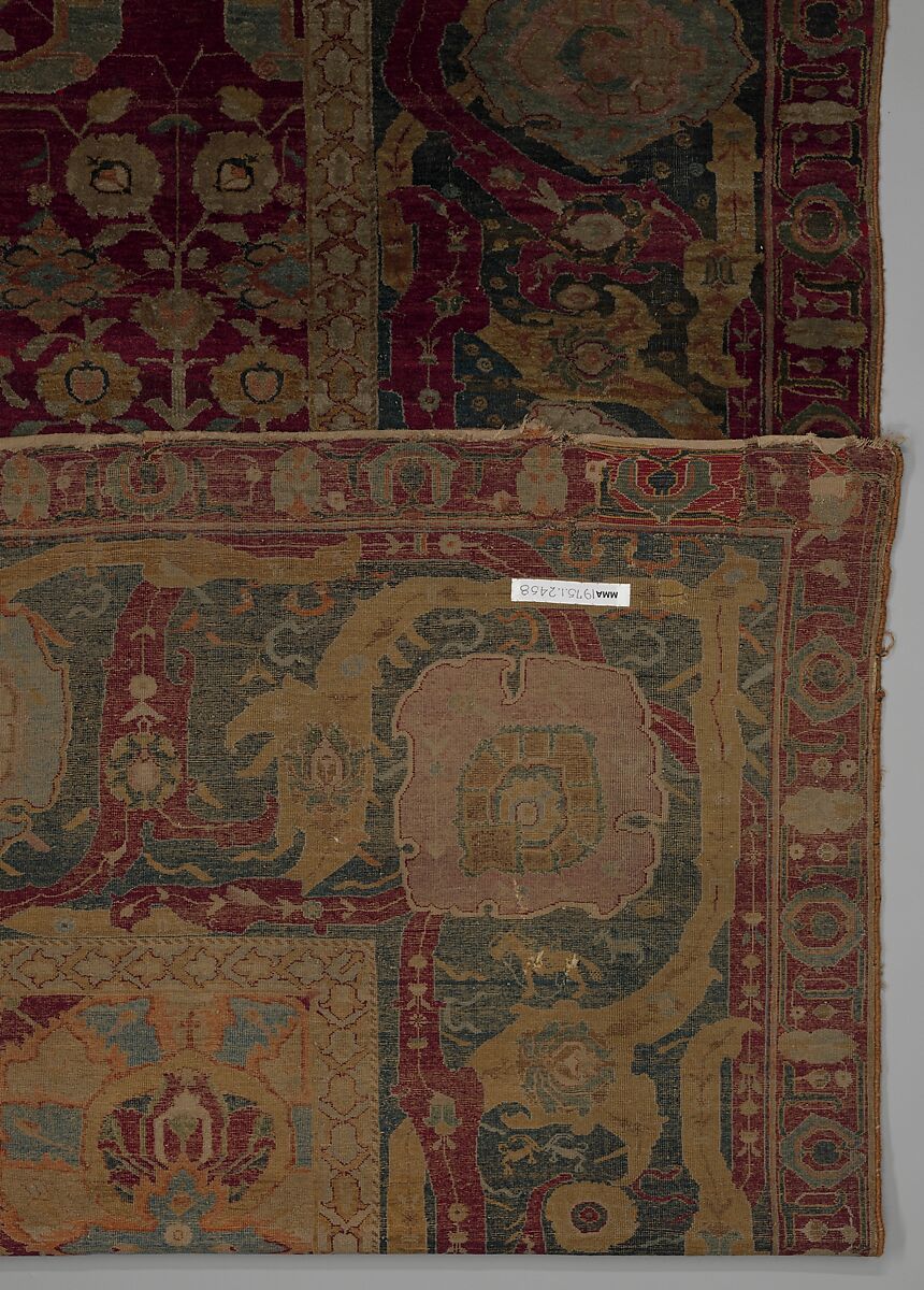 Carpet with vine scroll and palmette pattern, Wool pile on cotton foundation., Indian, probably Poona