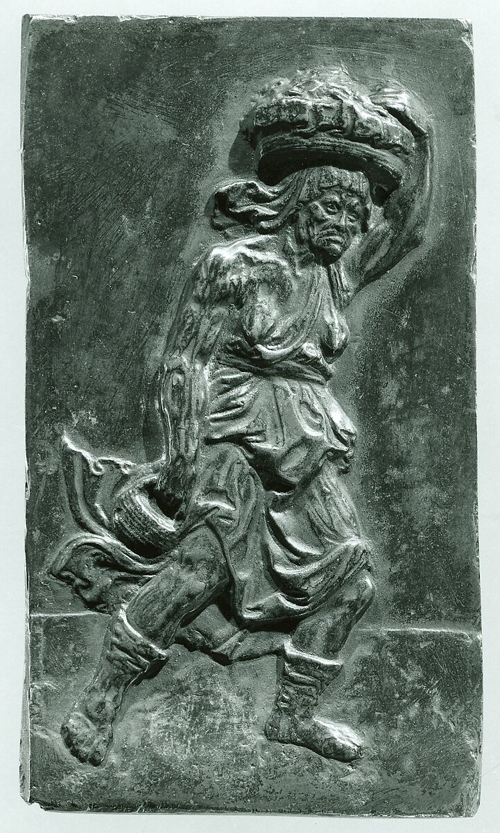 Old Beggar Woman, Copper alloy with brown patina under a worn layer of black lacquer or wax., Italian (?) 