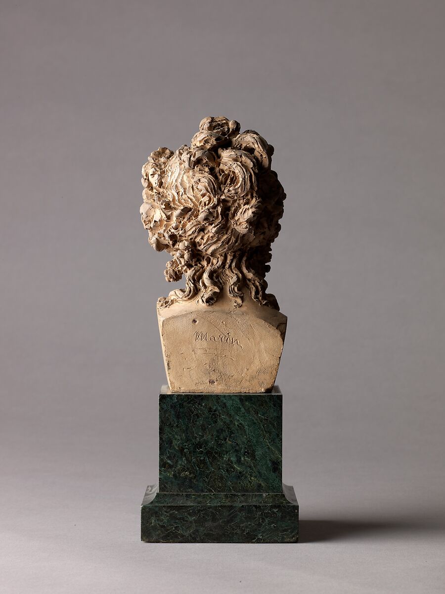 Female Bust, Joseph-Charles Marin (French, Paris 1759–1834 Paris), Terracotta, on green marble pedastal.