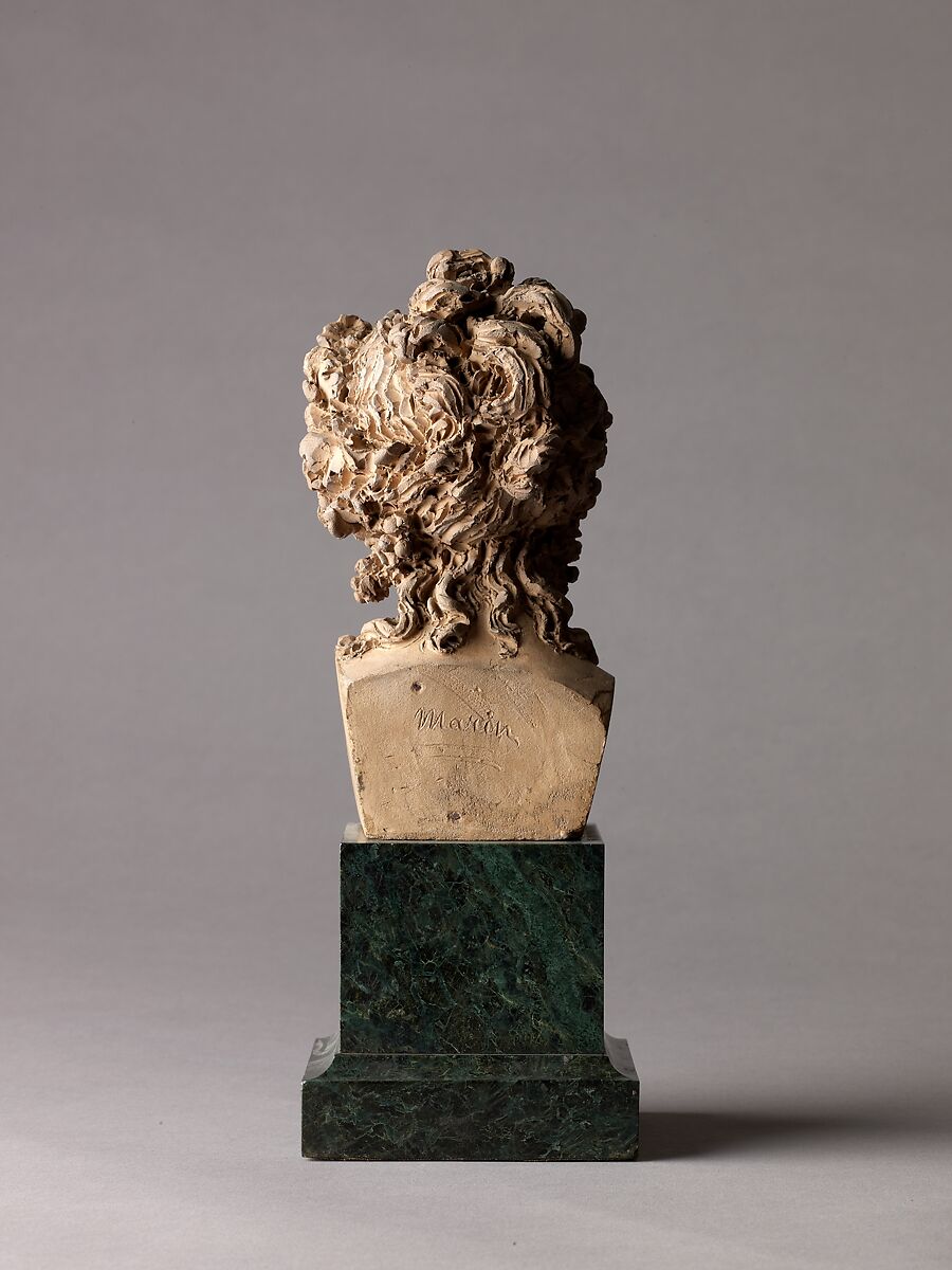Female Bust, Joseph-Charles Marin (French, Paris 1759–1834 Paris), Terracotta, on green marble pedastal.