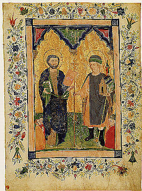 Saint Mark the Evangelist and Saint Sinibaldus Venerated by Members of a Lay Confraternity, Cristoforo Cortese (Italian, Venice, active ca. 1390, died before 1445), Tempera and gold on parchment