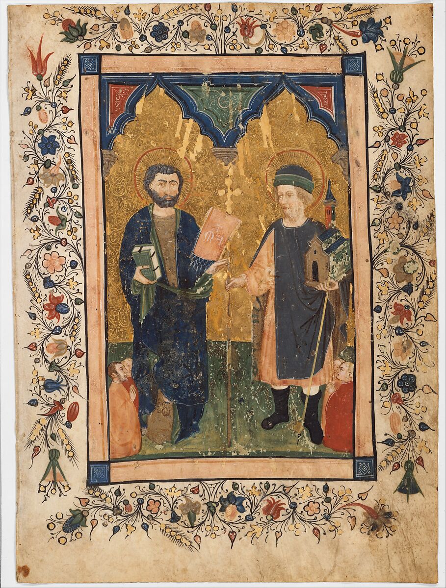 Saint Mark the Evangelist and Saint Sinibaldus Venerated by Members of a Lay Confraternity, Cristoforo Cortese  Italian, Tempera and gold on parchment