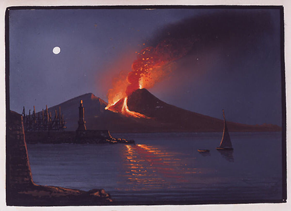 Sketchbook: Souvenir of Naples, Unknown Artist (Italian, 19th century), Sketchbook with faded calfskin binding, pink endpapers and 56 views of Naples arranged two a page on 28 facing pages: pages 1-24 in watercolor over graphite, pages 25-28 in gouache., Italian, Naples