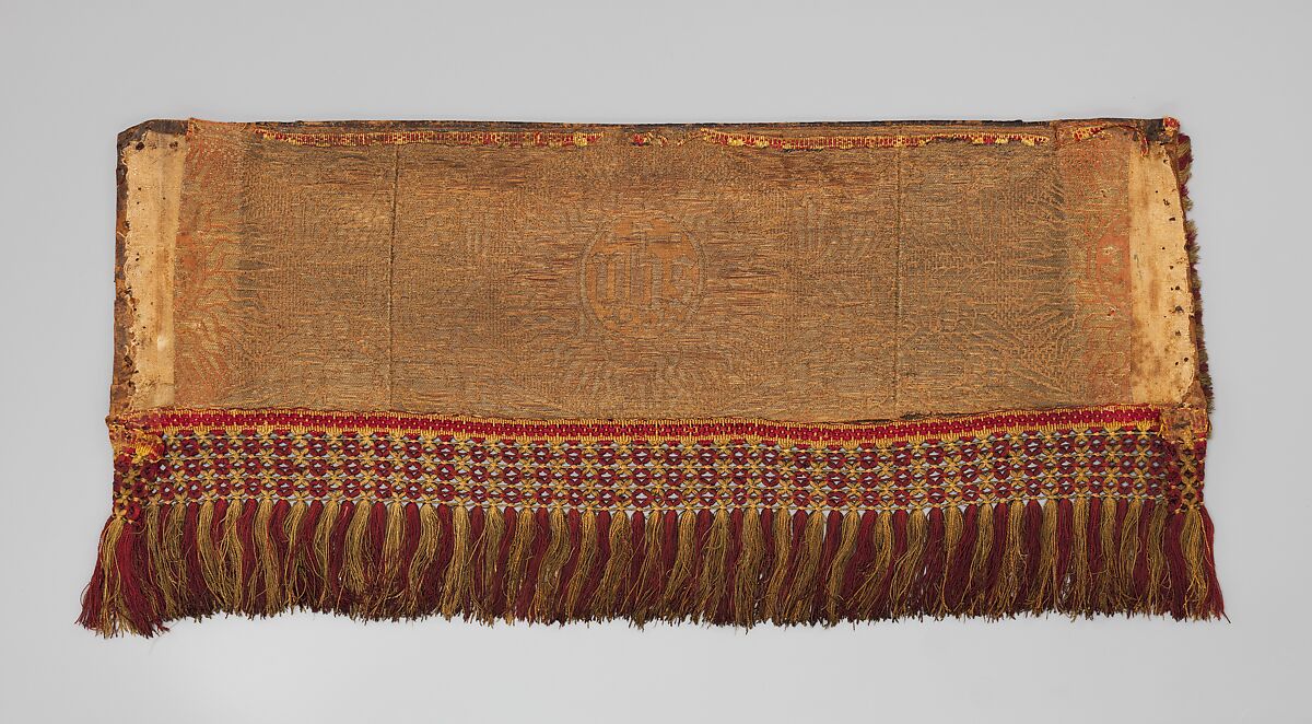 Dante Chair back, leather, tooled and painted; linen; silk; metal, Italian or Spanish