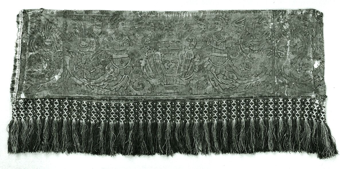 Dante Chair back, leather, tooled and painted; linen; silk; metal, Italian or Spanish