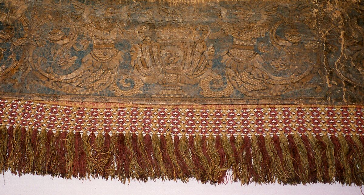 Dante Chair back, leather, tooled and painted; linen; silk; metal, Italian or Spanish