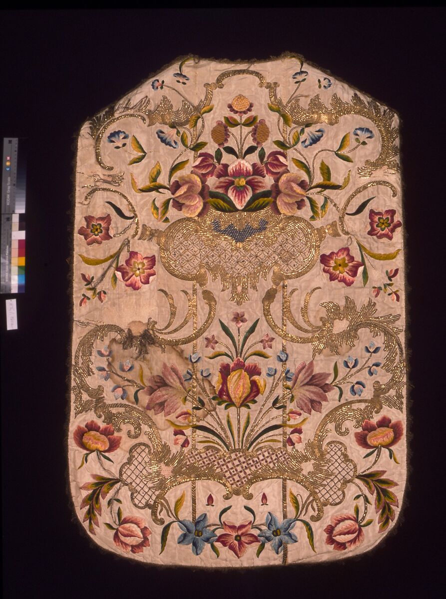 Chasuble, Silk; metal; linen, Italian