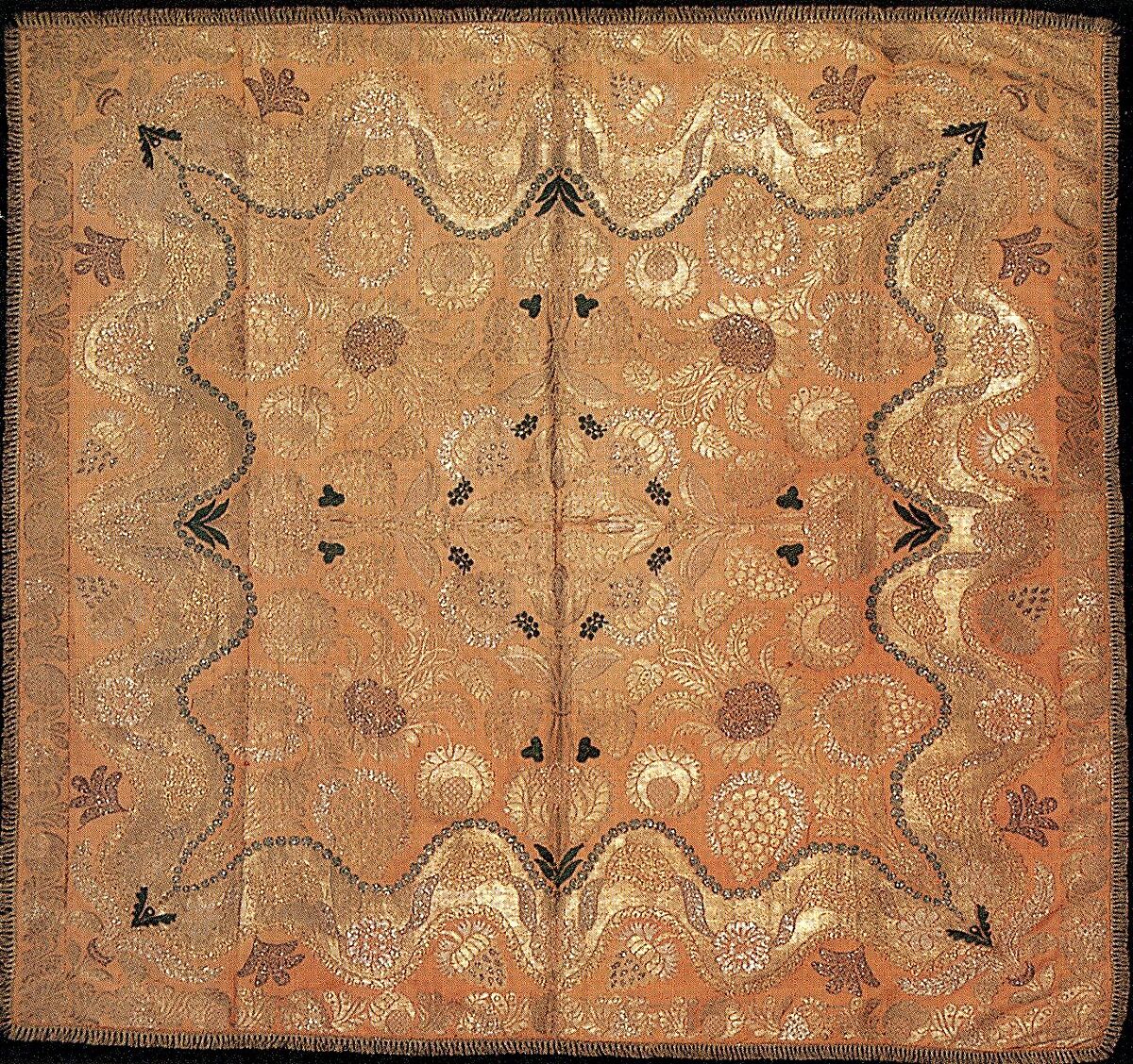 Cover, Silk; metal on silk core; chenille, Russian (?) 