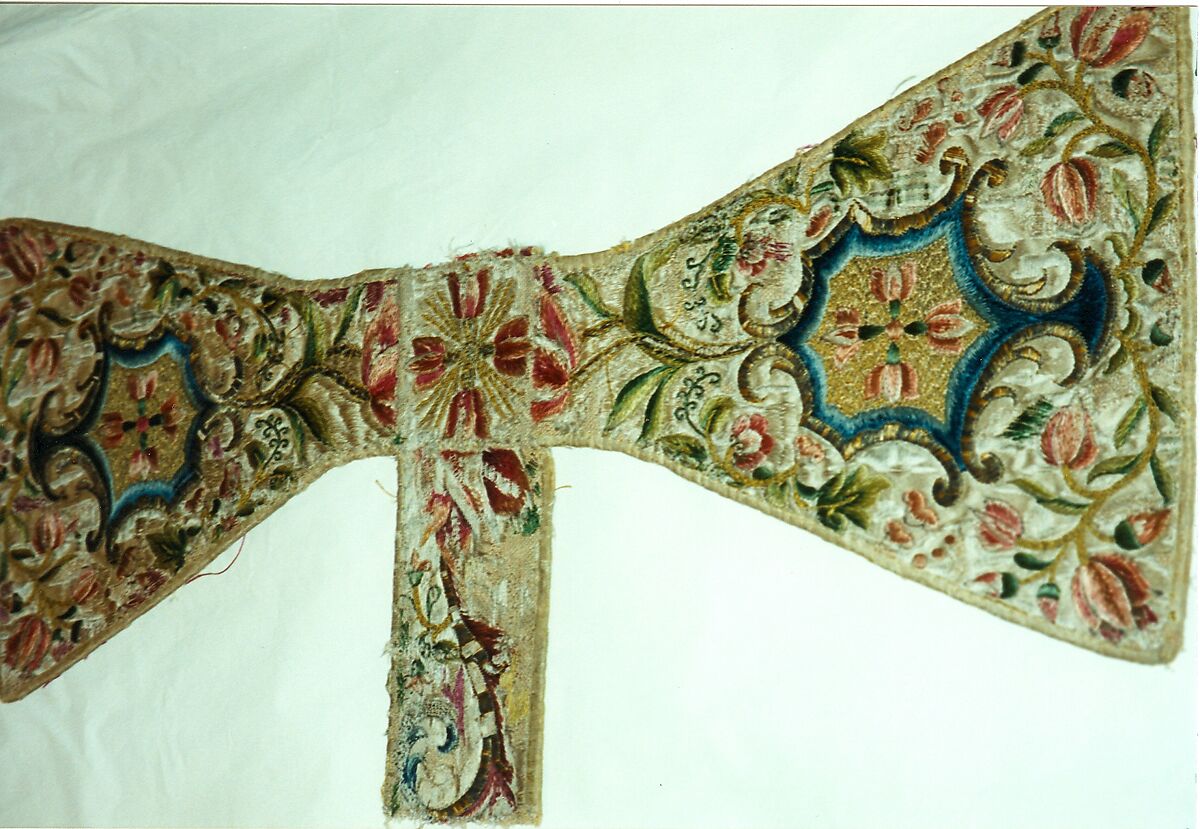 Fragment of a maniple or stole, silk; metal; cardboard, Italian 