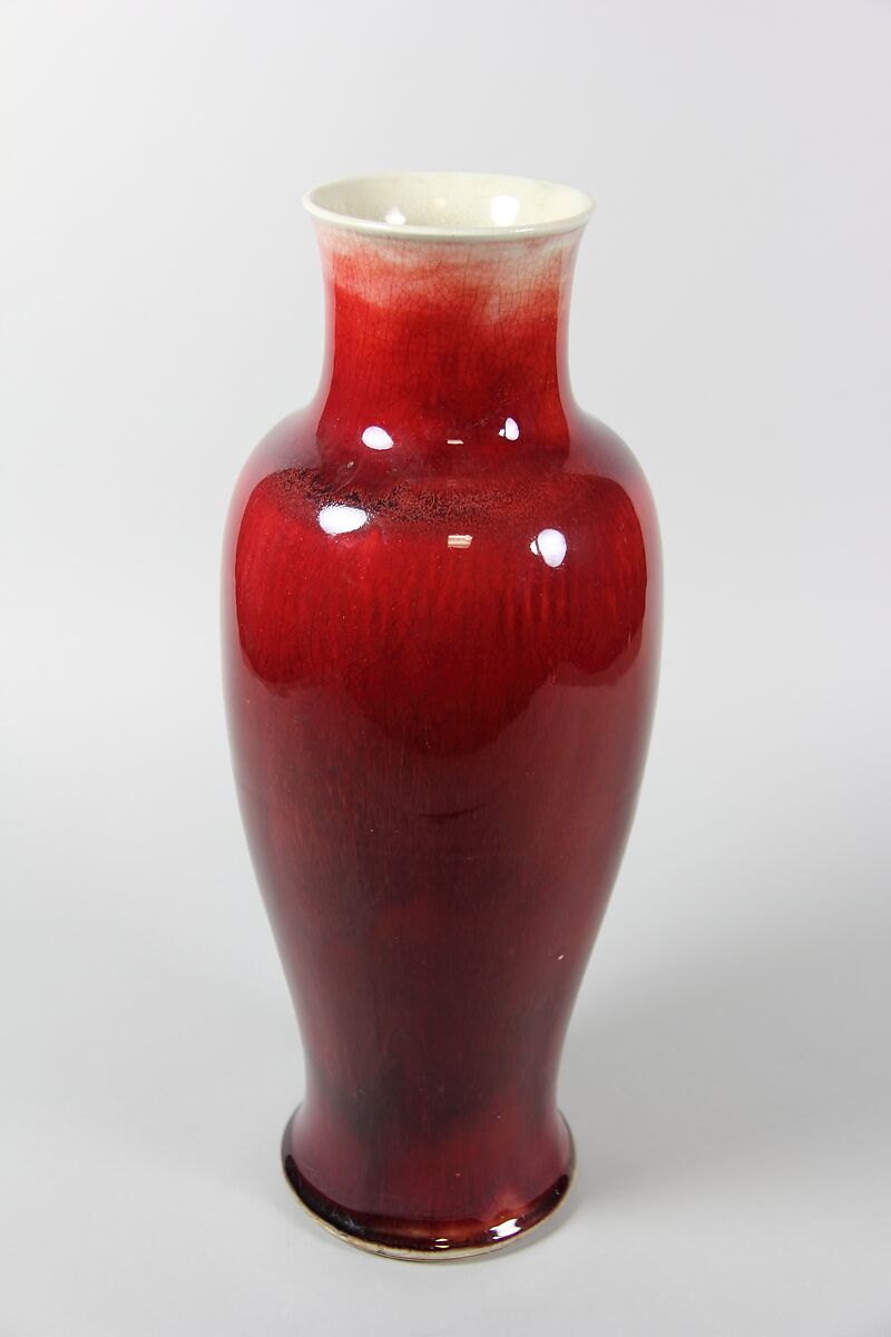 Vase, Porcelain with ox-blood red glaze (Jingdezhen ware), wooden stand, China 