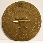 medal: Recto: Mercury; Verso: Anvil with scroll, Arthur Lee (American (born Norway), Trondheim 1881–1961 Newtown, Connecticut), plated bronze (?)