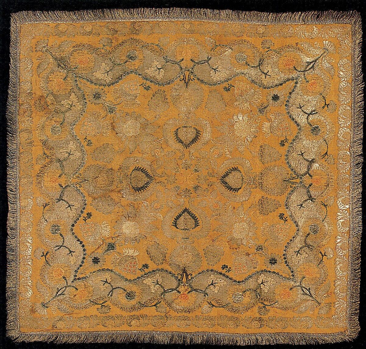 Cover, Silk; metal on silk core; chenille; cotton, Russian (?) 