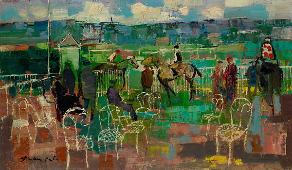 The Paddock at Deauville, Emil Grau-Sala (Spanish (?), 1911–1975), Oil on canvas 