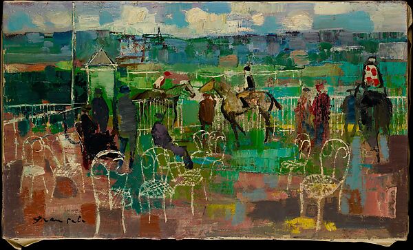 The Paddock at Deauville, Emil Grau-Sala (Spanish (?), 1911–1975), Oil on canvas