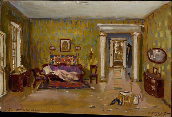 Interior for Nikolai Gogol's Play Marriage, Constantin Alexandrovitch Westchiloff (Russian, St. Petersburg 1877–1945 New York State), Oil on cardboard