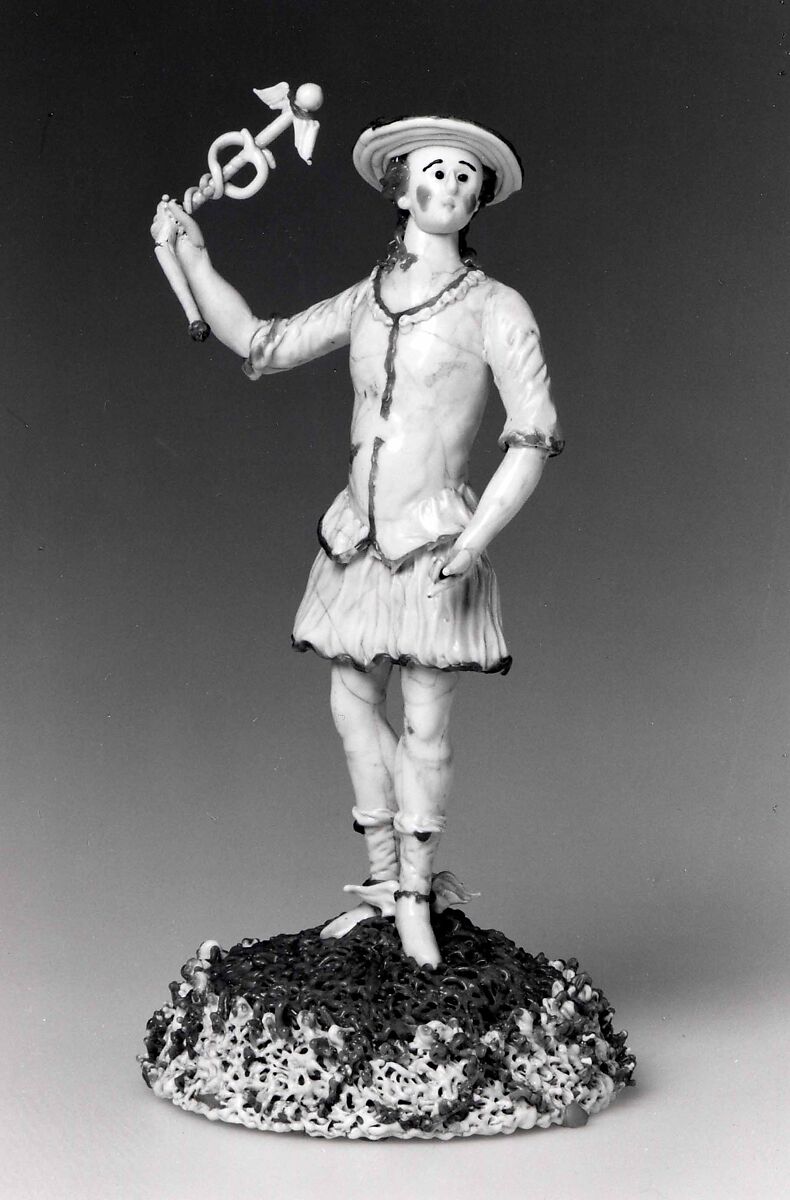 Mercury, possibly Haly workshop (French, 18th century), Opaque white, pink, tan, black, olive green, and waxlike colorless glass; copper and iron wire. Lampworked., probably French (Nevers)
