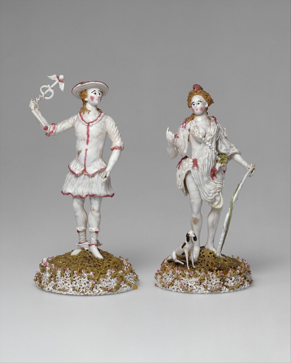 Mercury, possibly Haly workshop (French, 18th century), Opaque white, pink, tan, black, olive green, and waxlike colorless glass; copper and iron wire. Lampworked., probably French (Nevers) 