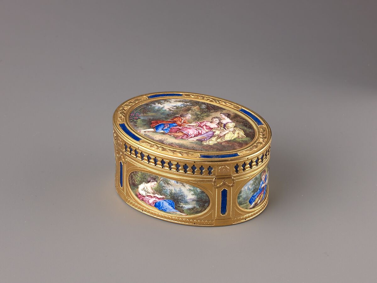 Snuffbox with Pastoral Scenes, Jean Marie Tiron (called Tiron de Nanteuil) (French, active 1748–73, died 1793 (?)), Gold and enamel 