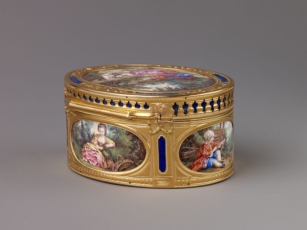 Snuffbox with Pastoral Scenes, Jean Marie Tiron (called Tiron de Nanteuil) (French, active 1748–73, died 1793 (?)), Gold and enamel
