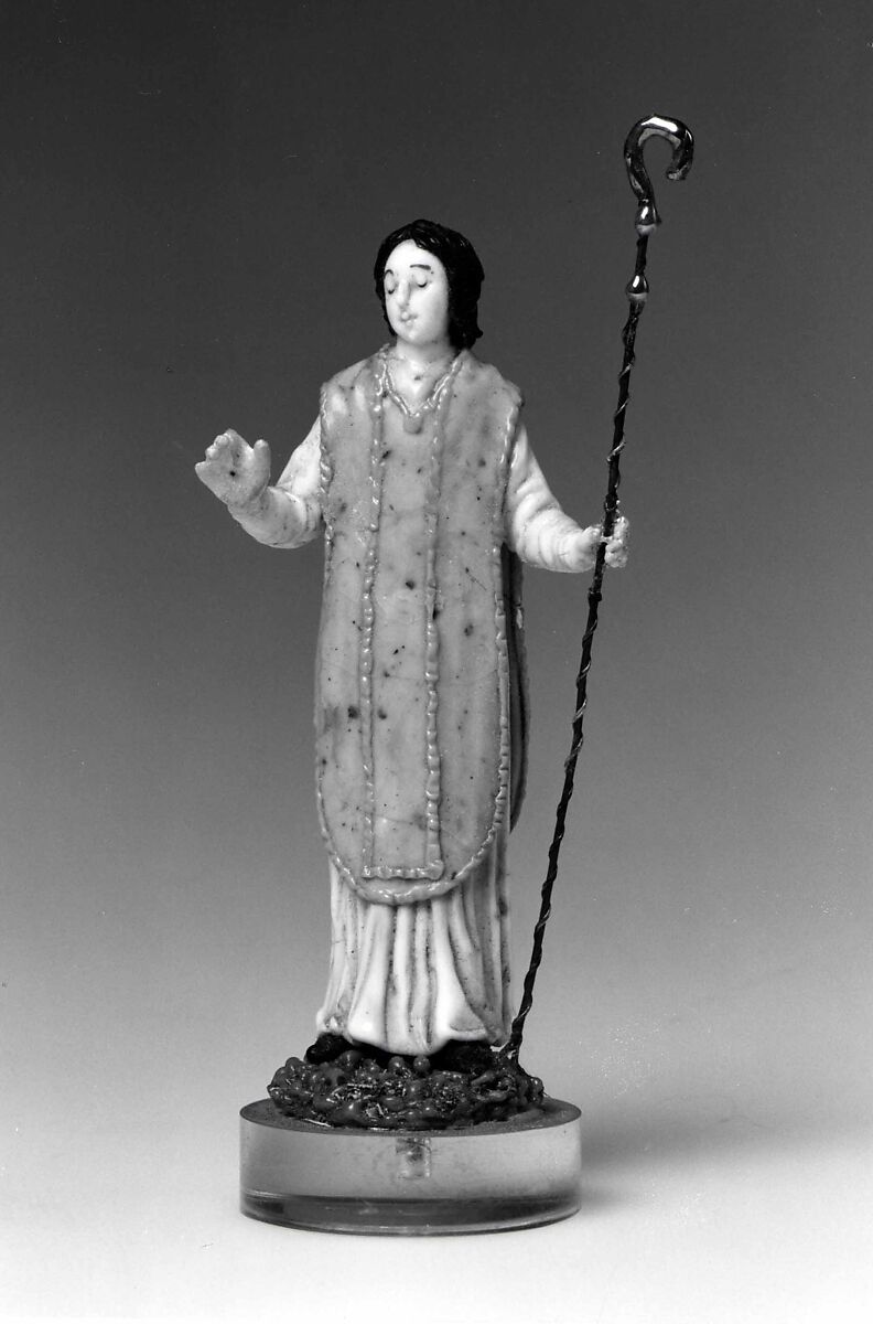 A Bishop, possibly Haly workshop (French, 18th century), Opaque white, turquoise blue, pink, yellow, brown, black, olive green, and waxlike colorless glass; copper and iron wire. Lampworked., probably French (Nevers) 