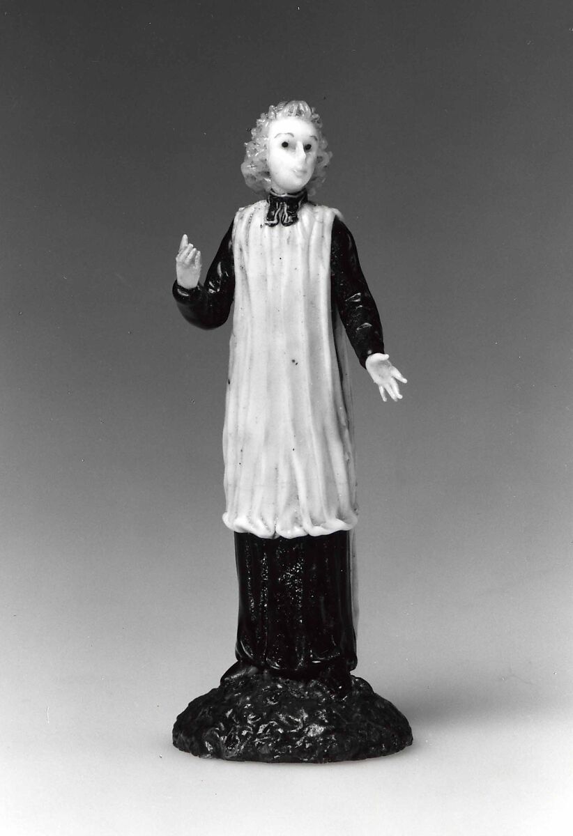 A Cleric, possibly Haly workshop (French, 18th century), Opaque white, black, brown, pink, tan, green and waxlike colorless; copper wire. Lampworked., probably French (Nevers) 