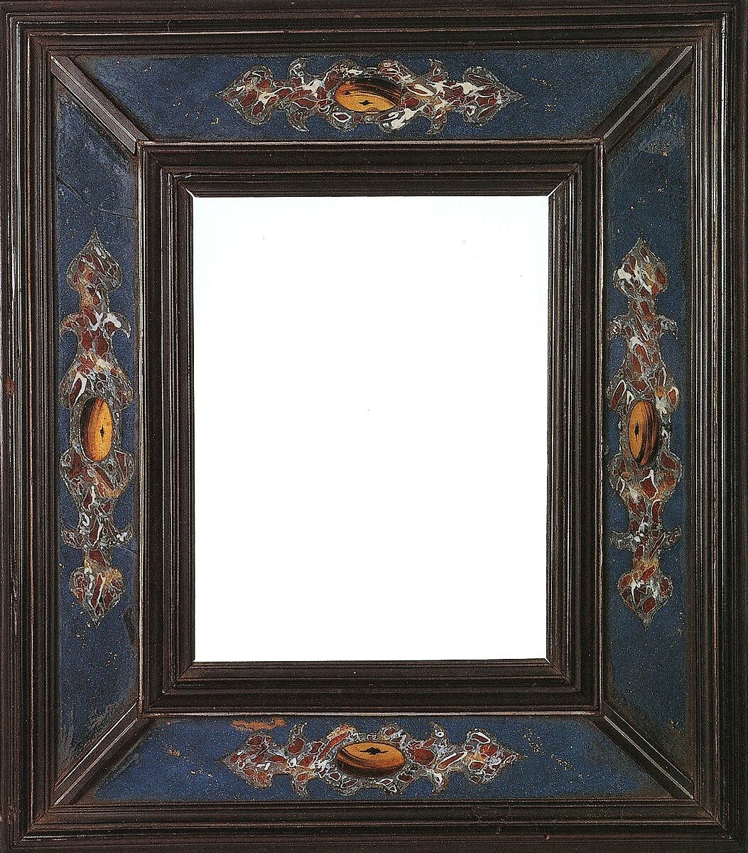 Cassetta frame (pair with 1975.1.2170), Poplar back frame with ebony and ebonized pearwood upper moldings; glass; pewter; silver wire., Italian, Rome 