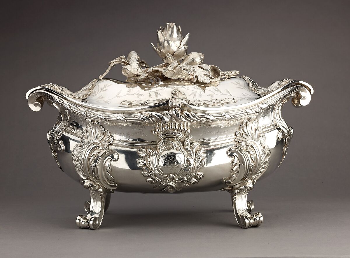 Silver Tureen (a), lid (b) and liner (c) [pair with 1975.1.2561a,b], Etienne-Jacques Marcq (French, born ca. 1705–1781), Silver, cast in several parts and soldered together., French, Paris 