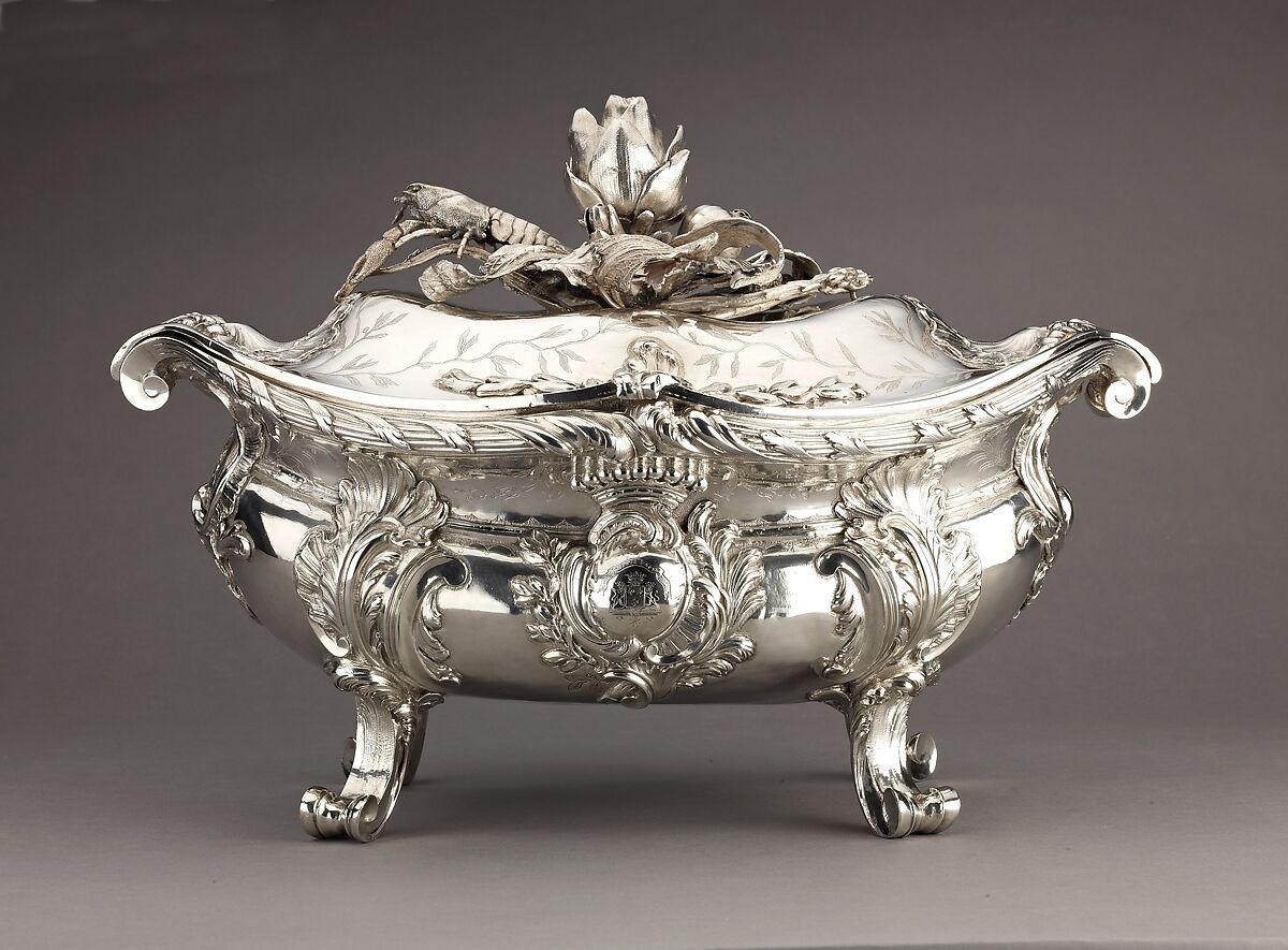 Silver Tureen (a), lid (b) [pair with 1975.1.2560a-c], Etienne-Jacques Marcq (French, born ca. 1705–1781), Silver, cast in several parts and soldered together., French, Paris