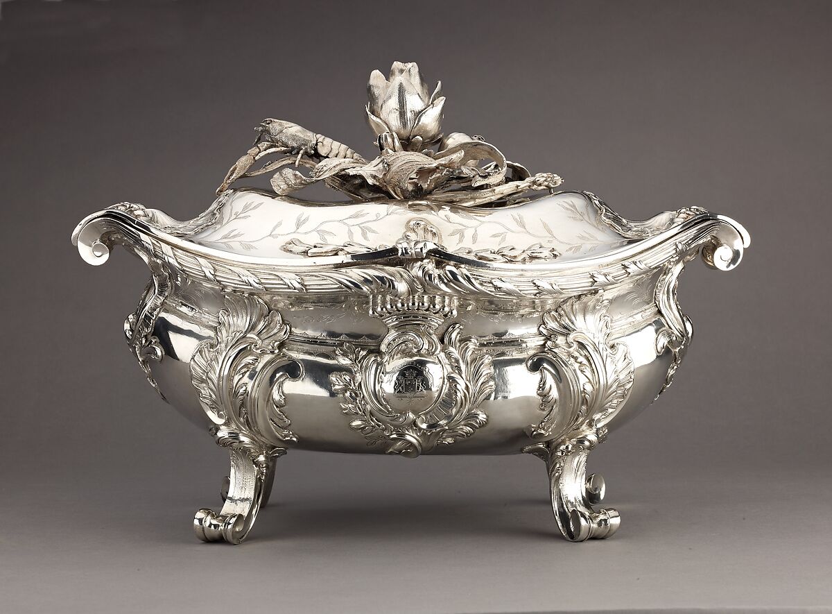 Silver Tureen (a), lid (b) [pair with 1975.1.2560a-c], Etienne-Jacques Marcq (French, born ca. 1705–1781), Silver, cast in several parts and soldered together., French, Paris 