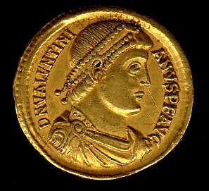 Gold Solidus of Valentinian I (364–75), Gold, Byzantine 