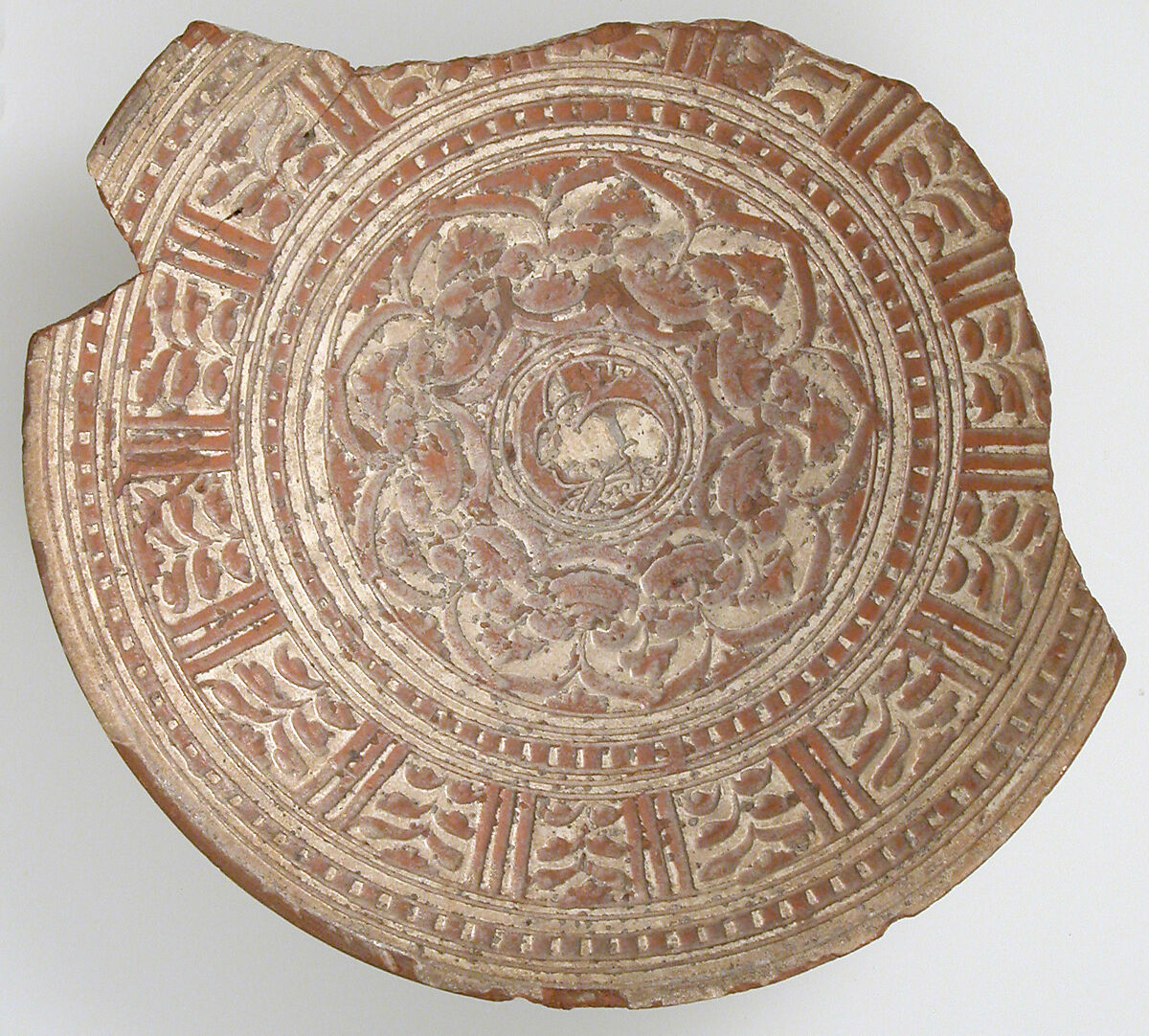 Shallow Dish fragment, Earthenware with sgraffito slip, glaze, Byzantine 