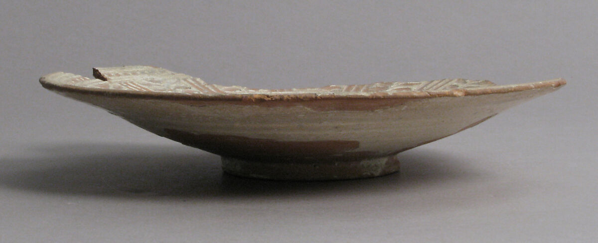Shallow Dish fragment, Earthenware with sgraffito slip, glaze, Byzantine