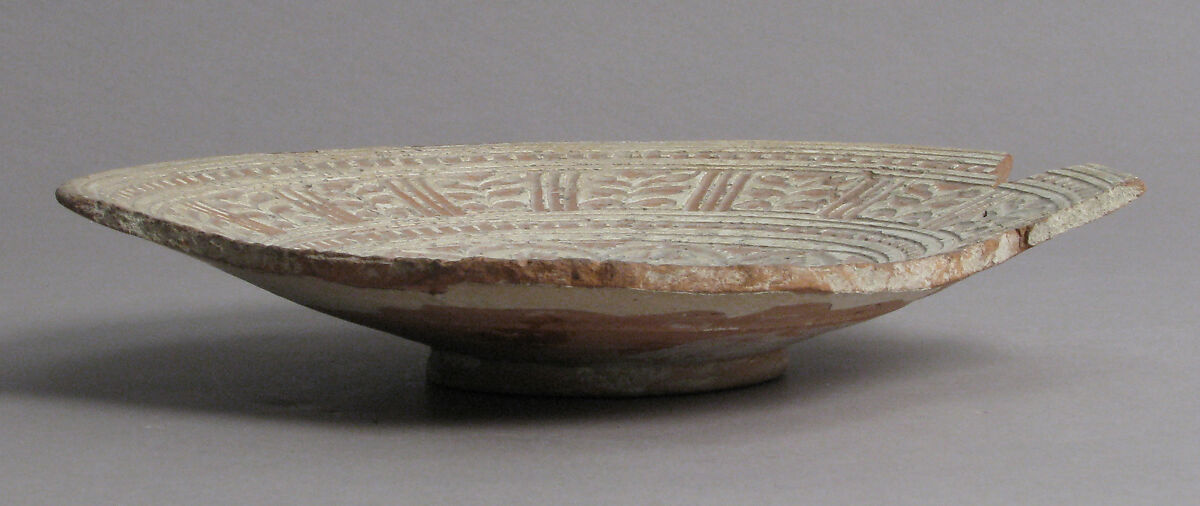 Shallow Dish fragment, Earthenware with sgraffito slip, glaze, Byzantine