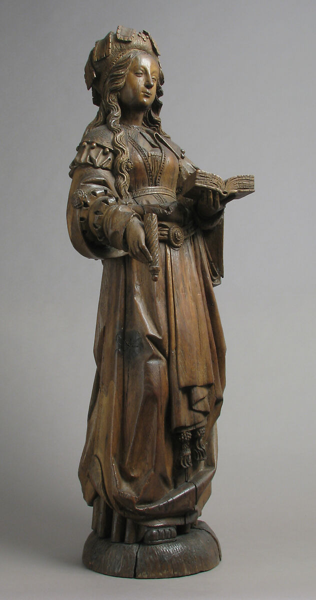 Female Saint, Jan van Steffesweert (Maastricht, ca. 1460–1531), Oak with traces of polychromy, South Netherlandish