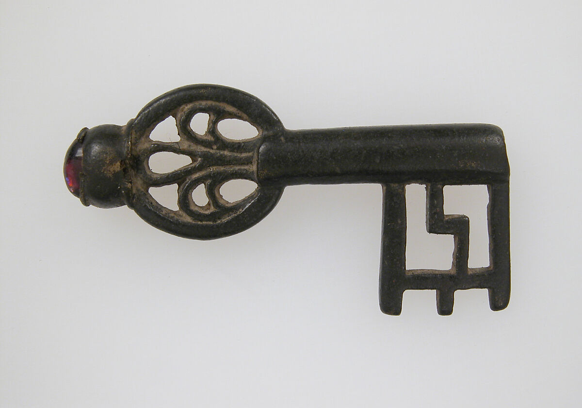 Key, Copper alloy, cabochon amethyst, French (?) 