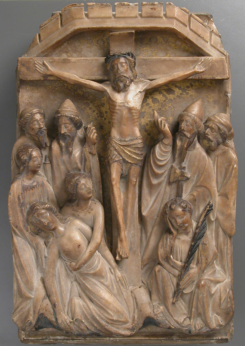 The Crucifixion, School of Nottingham (British), Alabaster with paint and gilding, British 