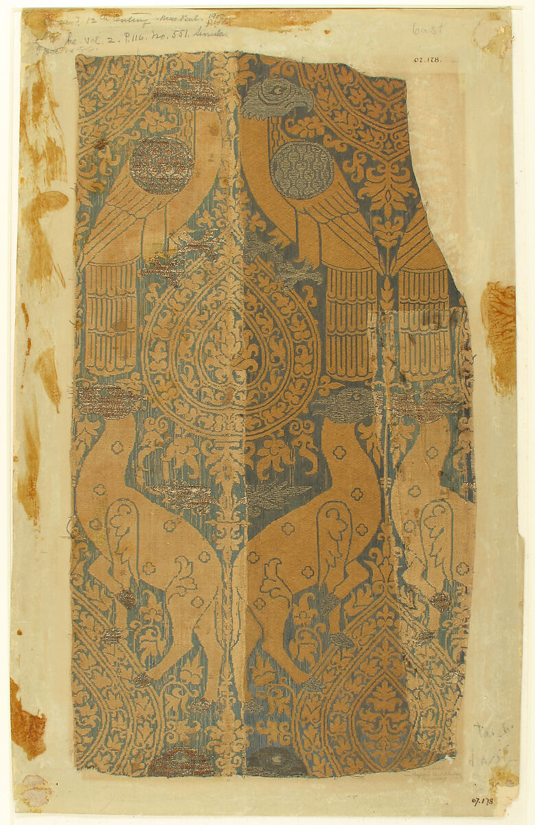 Textile with Animals and Birds, Silk, metal thread, Italian