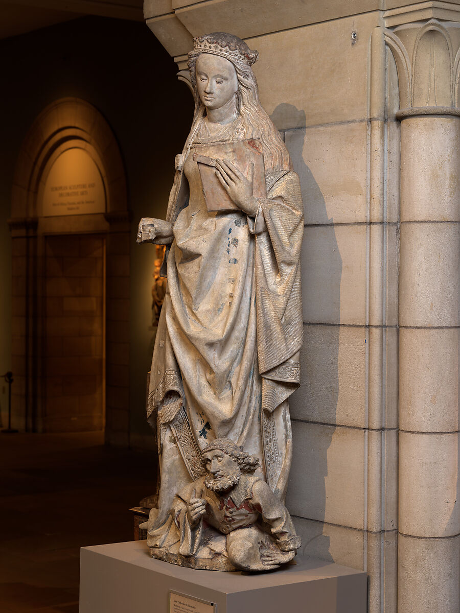 Saint Catherine of Alexandria, Workshop of Jan Crocq (South Netherlandish, before 1465–after 1510), Limestone with traces of paint, French