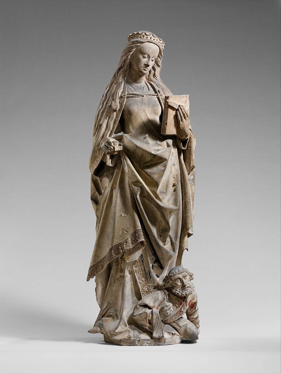 Saint Catherine of Alexandria, Workshop of Jan Crocq (South Netherlandish, before 1465–after 1510), Limestone with traces of paint, French 