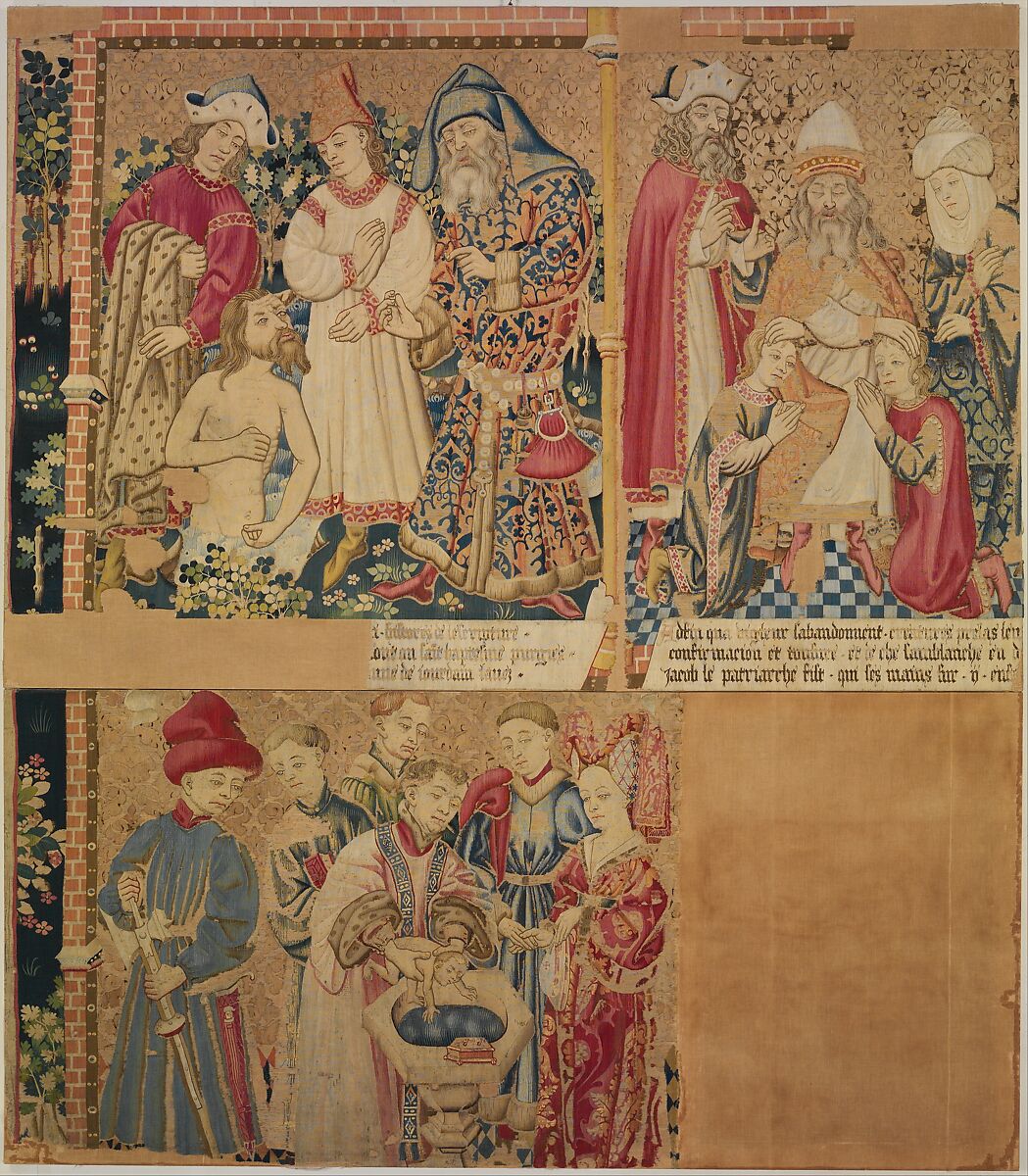 Seven Scenes from the Story of the Seven Sacraments, Namaan Being Cleansed in the Jordan, Wool warp, wool and silk wefts, South Netherlandish 