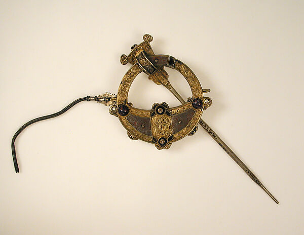 Tara Brooch, Elkington &amp; Co. (British, Birmingham, 1829–1963), Copper alloy, gilt, silver, glass, enamel, Irish