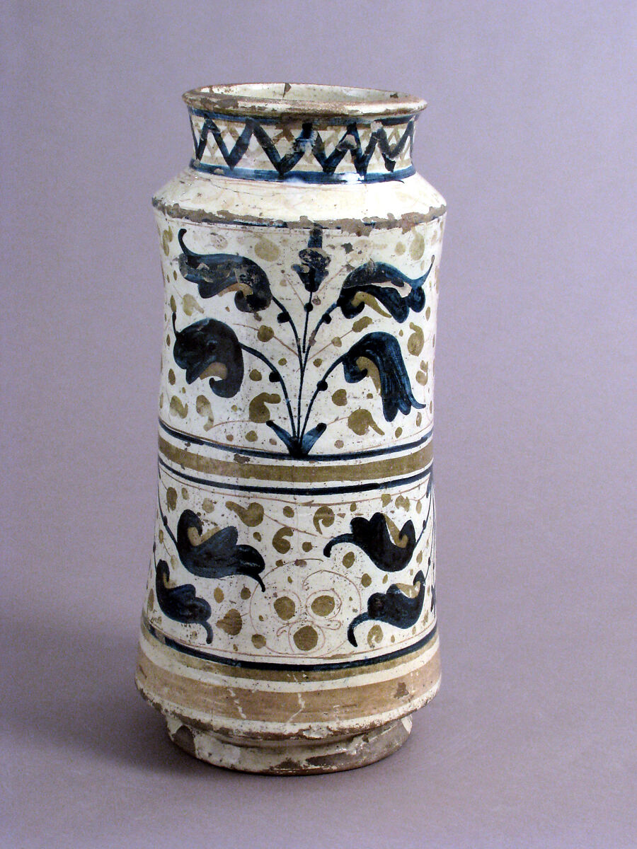 Pharmacy Jar, Tin-glazed earthenware, Spanish