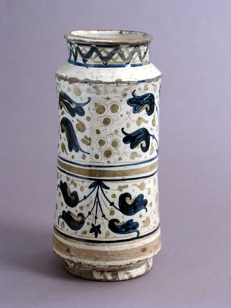 Pharmacy Jar, Tin-glazed earthenware, Spanish