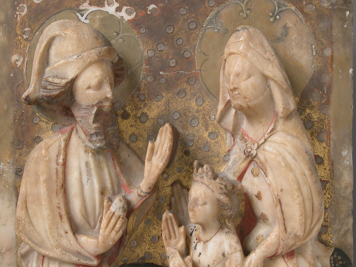 Virgin, Saint Anne & Saint Joachim, School of Nottingham (British), Alabaster with paint and gilding, British