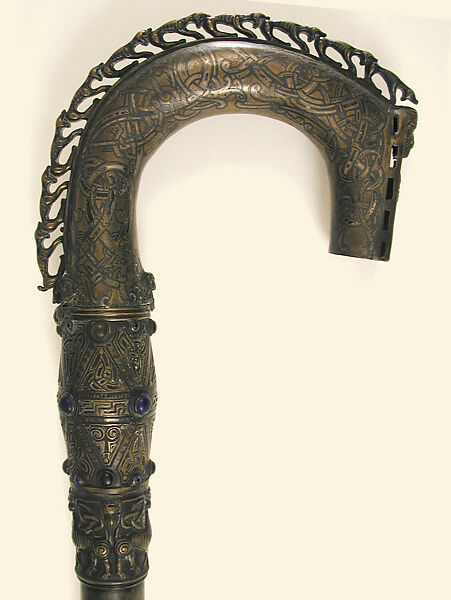 Crozier of Clonmacnoise, Bronze, silver inlay, gilt, gem stones, Irish 