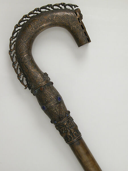Crozier of Clonmacnoise, Bronze, silver inlay, gilt, gem stones, Irish