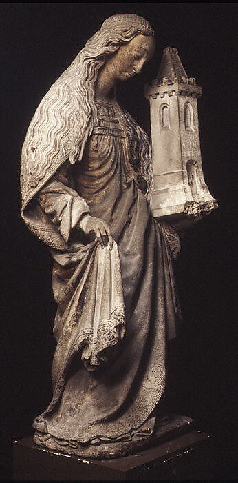 Saint Barbara, Caen stone, originally painted and gilded., French 