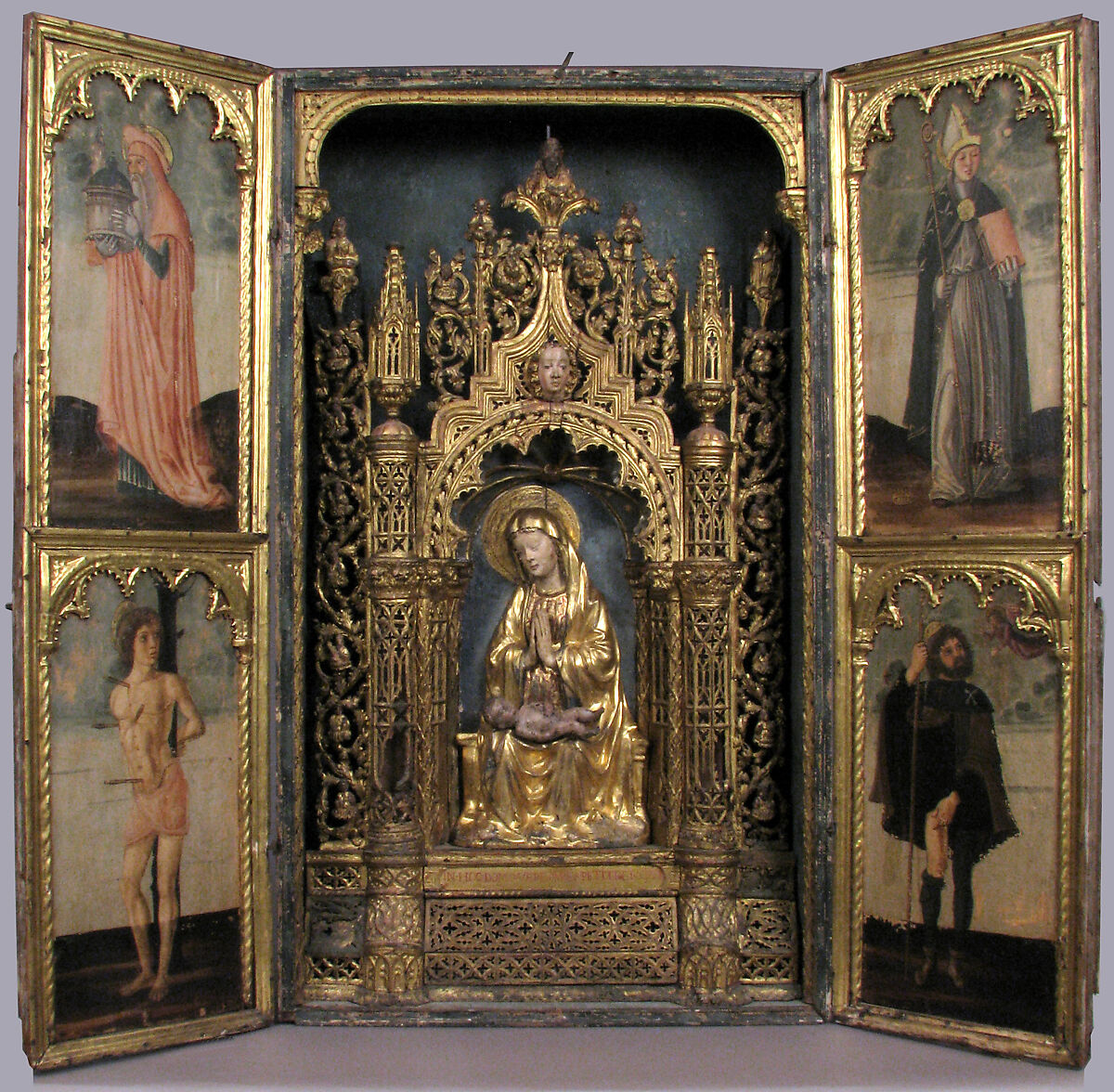Altar Shrine with Four Saints, Italian (Venetian) Painter  , third quarter of 15th century, Oil and gold leaf on wood panel, Italian 