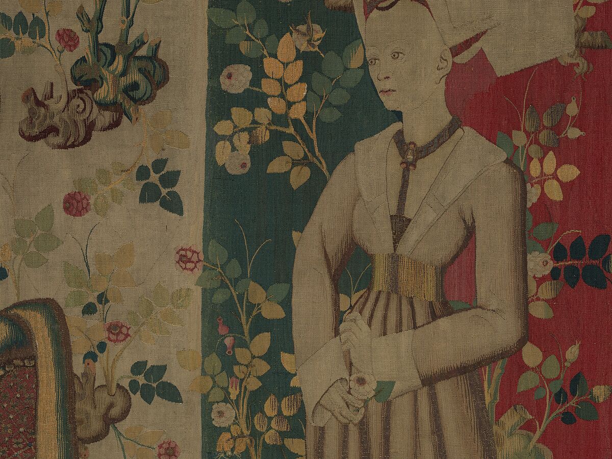 Courtiers in a Rose Garden: Two Ladies and Two Gentlemen, Wool warp, wool, silk, and metallic weft yarns, South Netherlandish