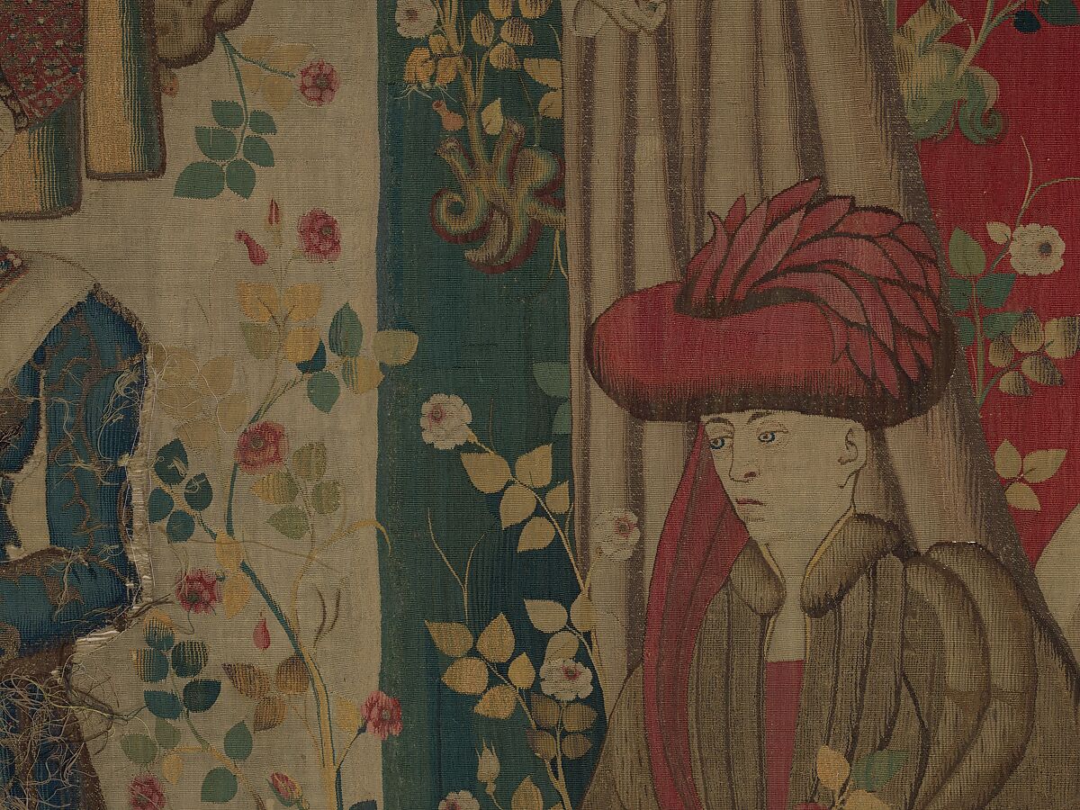 Courtiers in a Rose Garden: Two Ladies and Two Gentlemen, Wool warp, wool, silk, and metallic weft yarns, South Netherlandish